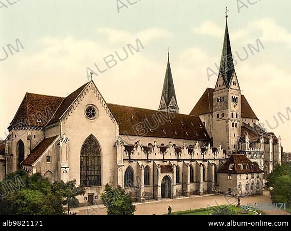 Cathedral of Augsburg; Bavaria; Germany; Historical; digitally restored reproduction of a photochrome print from the 1890s; Europe.
