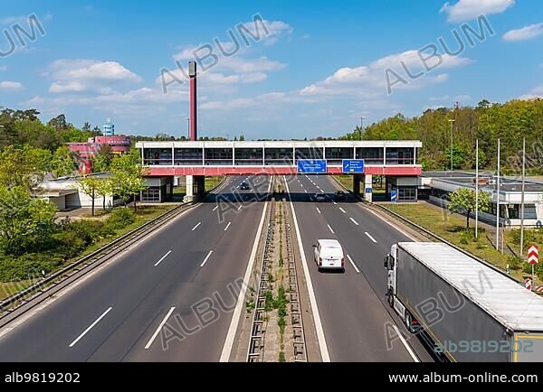 The former Checkpoint Bravo at Berlin Dreilinden-Drewitz. The facility with terminal buildings; service station; gas station and bridge house are listed as historical monuments.