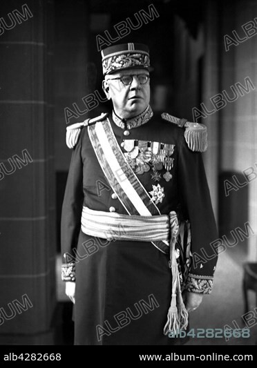Prince Louis II of Monaco (great father of Rainier III) wearing the uniform of brigadier general, with kepi and medals.. 1935. Picture: Taponier, Paris.