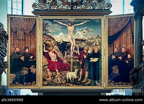 Altarpiece of the town church, triptych, Lucas Cranach the Younger, 1552 to 1555, Weimar, Thuringia, Germany, Europe.