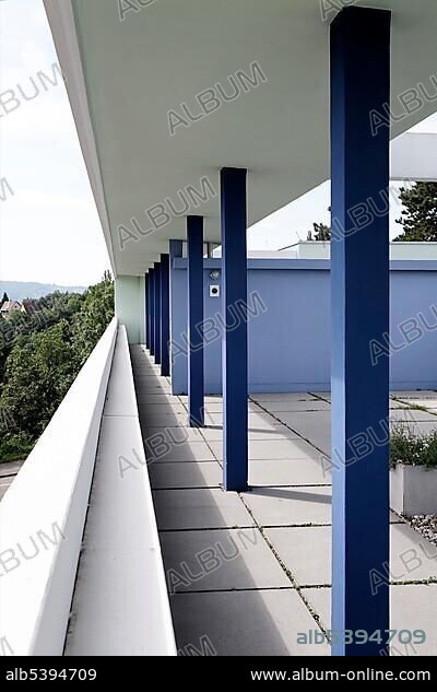 LE CORBUSIER. Roof terrace at the Corbusier house, designed 1927, museum Weissenhof, Stuttgart, Baden-Wuerttemberg, Germany, Europe.