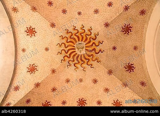 Coat of arms on the ceiling of the Castello Sforzesco, Milan, Lombardy, Italy, Europe.