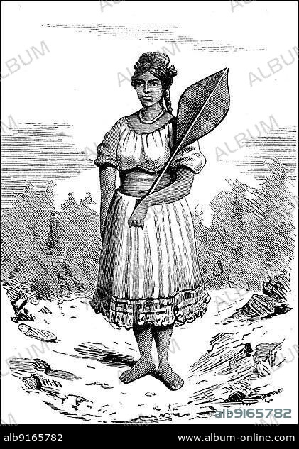 Mestizo, Amazonian Woman, Brazil, Peasant Woman, Women in the 19th century, Historical, digitally restored reproduction of an 18th century original, South America.