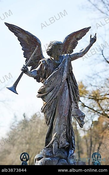 Angel statue with trumpet, Westfriedhof, Munich, Upper Bavaria, Bavaria, Germany, Europe.