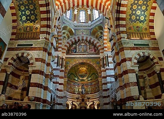 Interior, Marseille Cathedral or Cathédrale Sainte-Marie-Majeure de Marseille, 1852-1896, Marseille, Département Bouches-du-Rhône, Region Provence-Alpes-Côte d’Azur d’Azur, France, Europe.