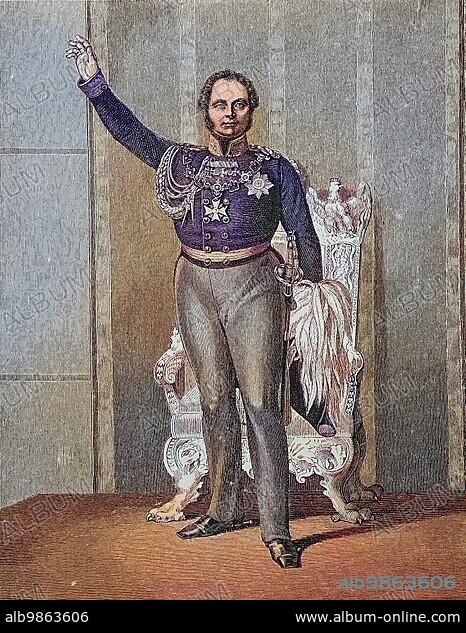 Frederick William IV of Prussia, 15 October 1795, 2 January 1861, at the opening of the first United Diet on 11 March 1847, digital improved reproduction of an original print from the 19th century.