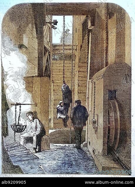 Entrance to New Hartley Mine, Coal Mine, Northumberland, 1869, England, Historic, digitally restored reproduction of an original 19th century artwork, exact original date unknown.