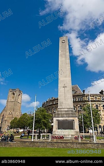 Harrogate's Cenotaph or War Memorial and St Peter's Church, Cambridge Road, Harrogate, North Yorkshire, England, United Kingdom, Europe.