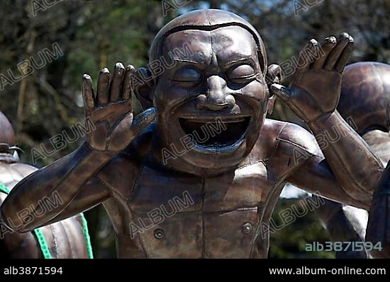 Sculptures labyrinth A-maze-ing Laughter, artist Yue Minjun, sculptures in the sculpture park, Vancouver, British Columbia Province, Canada, North America.