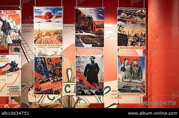 A picture of multiple Soviet propaganda posters from World War 2, taken inside the Museum of the Second World War, in Gdansk.