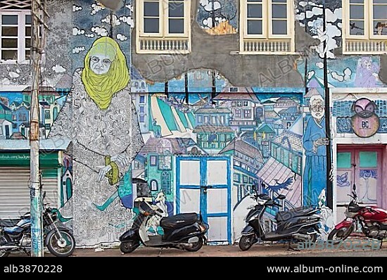 Graffiti on a wall in Kochi, international art exhibition of contemporary art Kochi Muziris Biennale 2014 Kerala, India, Asia.