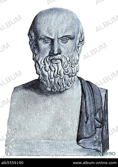 Büste des Aischylos, 525 v. Chr. 456 v. vor Sophokles und Euripides der älteste der drei großen Dichter der griechischen Tragödie, Büste im Vatikan, Italien, digital verbesserte Reproduktion eines Originaldrucks aus dem 19. Jahrhundert.