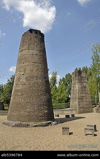Moeller bunker, now a rock-climbing facility, Landschaftspark Duisburg-Nord landscape park, a former Thyssen blast furnace plant in Meiderich, Duisburg, North Rhine-Westphalia, Germany, Europe.