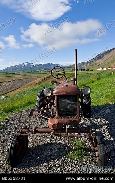 Old tractor on the old peat farm of LaufÃ¡s, museum, EyjafjoerÃ°ur, Iceland, Europe.