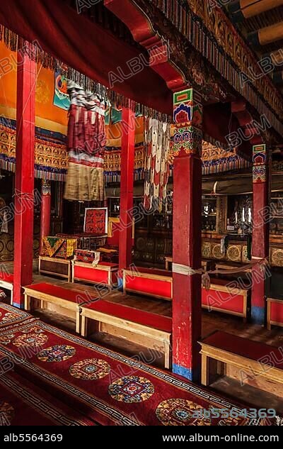 Inside Lamayuru gompa Tibetan Buddhist monastery, Ladakh, India, Asia.