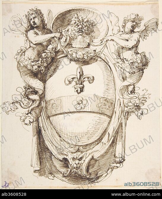 ATTRIBUTED TO CARLO BIANCONI. Design for a Cartouche flanked by winged