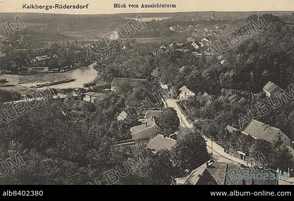 Kalkberge, Rüdersdorf, view from lookout tower, now Rüdersdorf, county Märkisch-Oderland, Brandenburg Germany, view from c. 1910, digital reproduction of a public domain postcard.