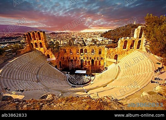 Odeon of Herodes Atticus, an amphitheater on the slopes of the Acropolis, Athens, Central Greece, Greece, Europe.