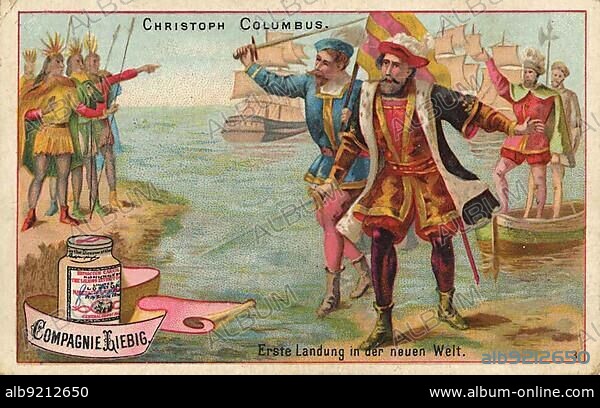 Picture series Christopher Columbus, Columbus, first landing in the New World, digitally restored reproduction of a collectors picture from ca 1900