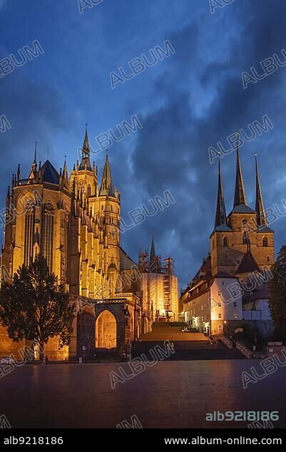 St. Marys Cathedral in Erfurt and the Severi Church in Erfurt, Thuringia, Germany, Europe.