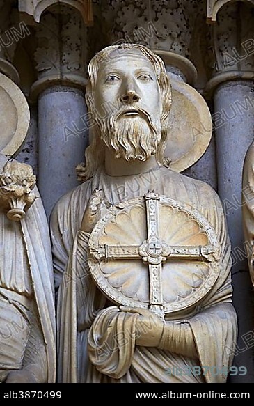 Gothic statue of Jeremiah, north porch, central portal, circa 1194-1230, Cathedral of Chartres, UNESCO World Heritage Site, France, Europe.