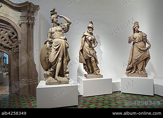 Figures by Johann Baptist Straub circa 1772, Minerva, Mars, Kybele, National Museum, Munich, Upper Bavaria, Bavaria, Germany, Europe.