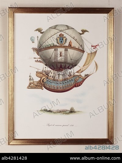 Spacecraft project 1784. Framed lithograph 44 x 34 cm . Muller