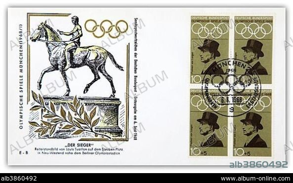 First day cover, Olympics, special stamp for Louis Touillo, 6th June 1968.