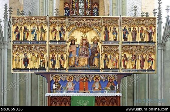 Coronation of the Virgin altar, 15th century, St. Mary's Church, Stralsund, Mecklenburg-Western Pomerania, Germany, Europe.