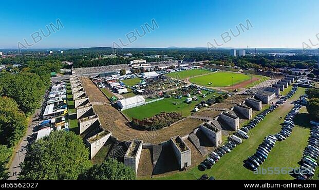 Aerial view, Cirquit, German Touring Car Masters, DTM at Norisring street circuit, car racing track at Dutzendteich, former Nazi Party Rally Grounds, Zeppelinfeld, Nuremberg, Middle Franconia, Franconia, Bavaria, Germany, Europe.