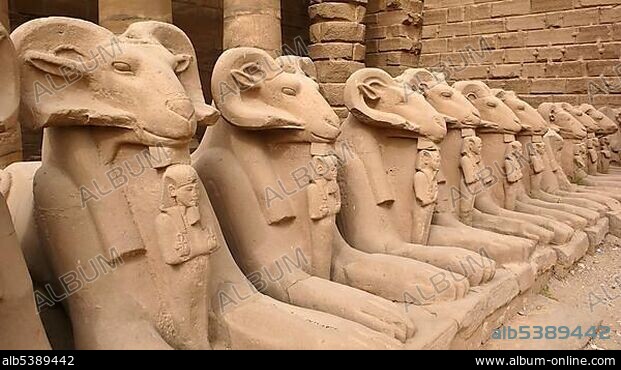Ram statues, ram sphinxes, Karnak Temple, Luxor, Nile Valley, Egypt, Africa.