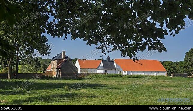 Renovated Château d'Hougoumont, farmhouse where British and other allied forces faced Napoleon's Army at the Battle of Waterloo on June 18, 1815, Braine-l'Alleud, Belgium, Europe.