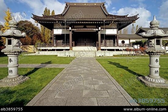 Japanese temple, center for japenese culture, Niederkassel, Duesseldorf, North Rhine-Westphalia, Germany, Europe.