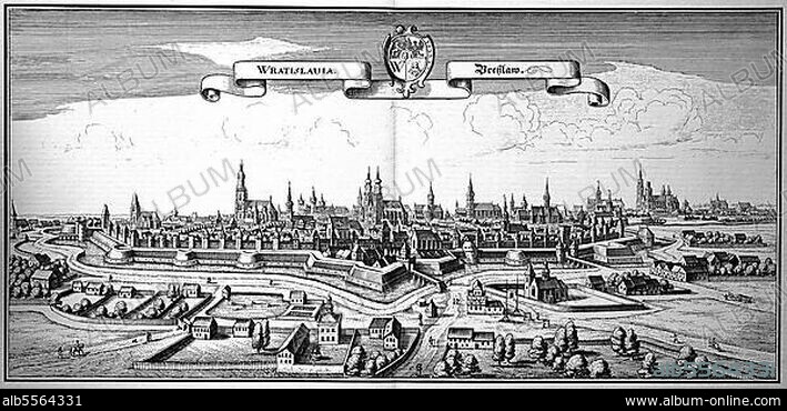 Breslau, heute Wroclaw, Niederschlesien, heute Polen, Historisch, digital restaurierte Reproduktion einer Originalvorlage aus dem 18. Jahrhundert, genaues Originaldatum nicht bekannt.