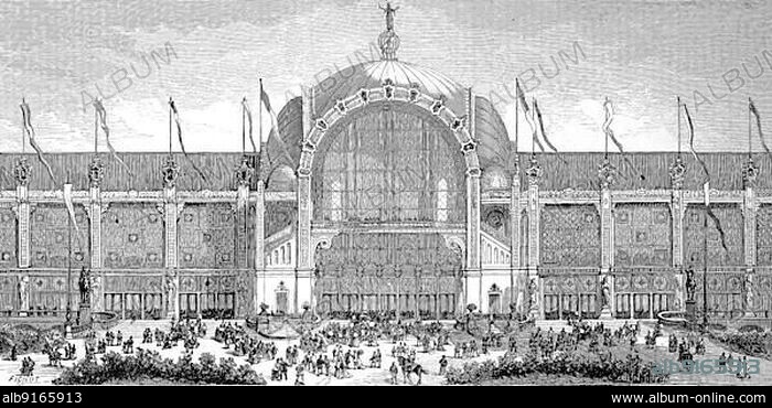 The Paris World's Fair, called Exposition Universelle in French, was held from 1 May to 10 November 1878, the Palace on the Champ de Mars, Paris, France, Historic, digitally restored reproduction of an original 19th century artwork, exact original date unknown, Europe.