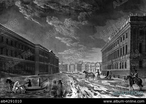 St. Petersburg, View of the Marble Palace in Millionaire Street (Millionnaïa oul.). Russia. Early 19th century.