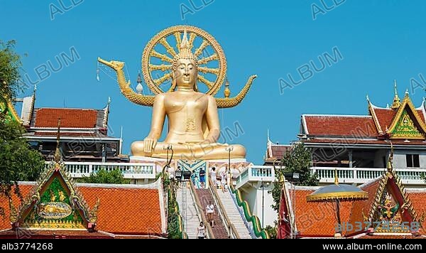 Big Buddha statue at the Wat Phra Yai Ko Pan Temple in Ban Bo Phut, Ko Samui, Thailand, Asia.