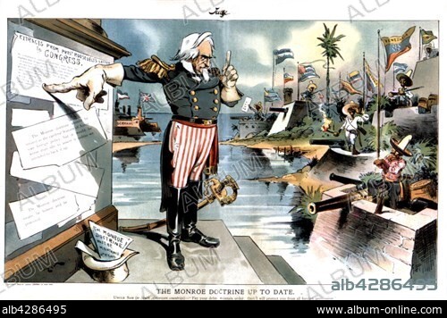 Satirical cartoon in 'Judge': The Monroe doctrine applied to Latin America under certain conditions. January 1903. United States. Washington. Library of Congress.