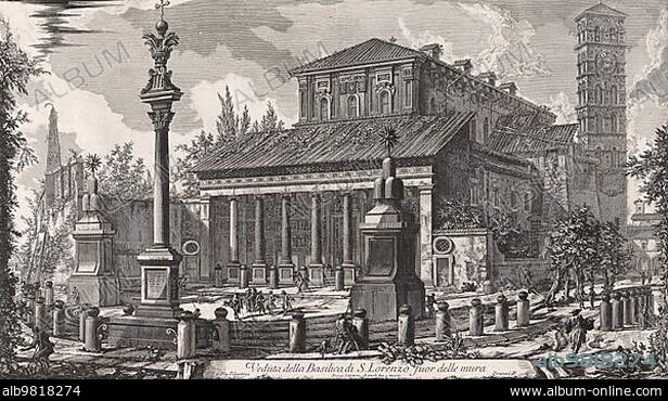 Ancient Rome; Church of Saint Paul Outside the Walls; San Paolo fuori le mura; one of the papal basilicas of Rome; 1770; Italy; Historic; digitally restored reproduction from an original of the period; Europe.