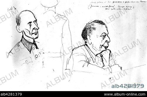Jean Oberle. Drawings from the Nuremberg trials. Jodl and Goering. 20th. Germany - World War II. Vincennes. War Museum.