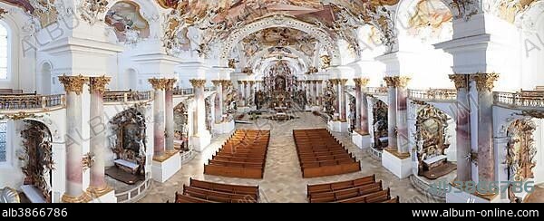 Panoramic picture of the Abbey Church of Zwiefalten, Baden-Württemberg, Germany, Europe.