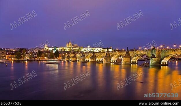 Prague castle and Charles Bridge Hradschin Prague Czechia Europe.