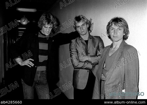 The British rock band The Police: Stewart Copeland, Sting, Henry Padovani.. Frankfurt, Loreley Music Festival, 1979.