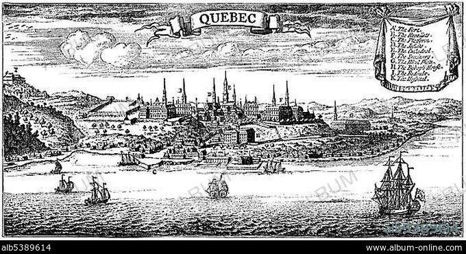 Historic drawing, view of the Ville de QuÃ©bec also known as Quebec City, province of Quebec, Canada, 1730, North America.