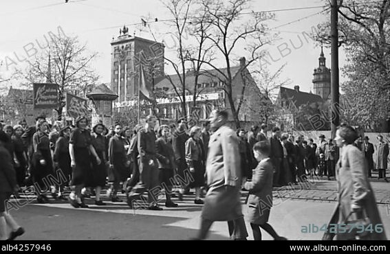 Demonstration of the Free German Youth, 1951, Georgiring, Leipzig, Saxony, DDR, Germany, Europe.
