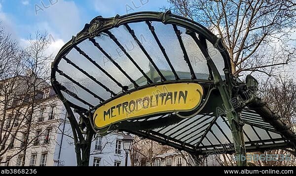 Art Deco subway entrance, Paris, France, Europe.