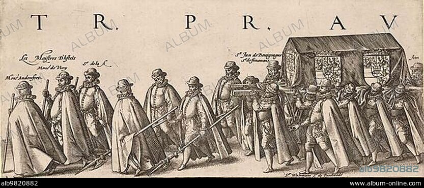 Funeral of William I (24 April 1533-10 July 1584); Prince of Orange; Count of Nassau-Dillenburg; called William the Silent; popularly known as William of Orange; was a Dutch statesman and general; Historical; digitally restored reproduction from a prehistoric original.