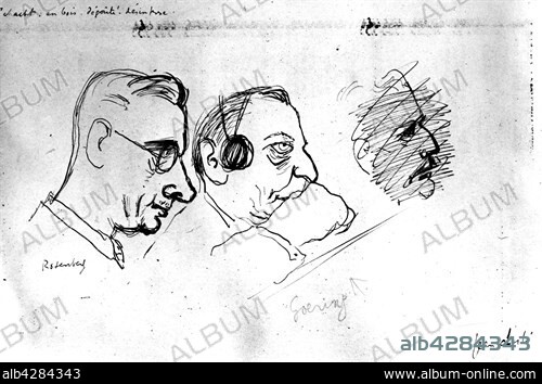 Jean Oberle. Drawings from the Nuremberg Trials. Rosenberg and Goering. 20th. Germany - World War II. Vincennes. War Museum.