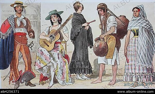 Clothing, fashion in Central America, Mexico, early 19th century, illustration, America, Central America.