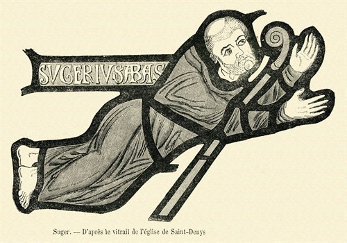 Abbot Suger. Based on a stained glass window in the Basilica of St Denis. 19th Century engraving.